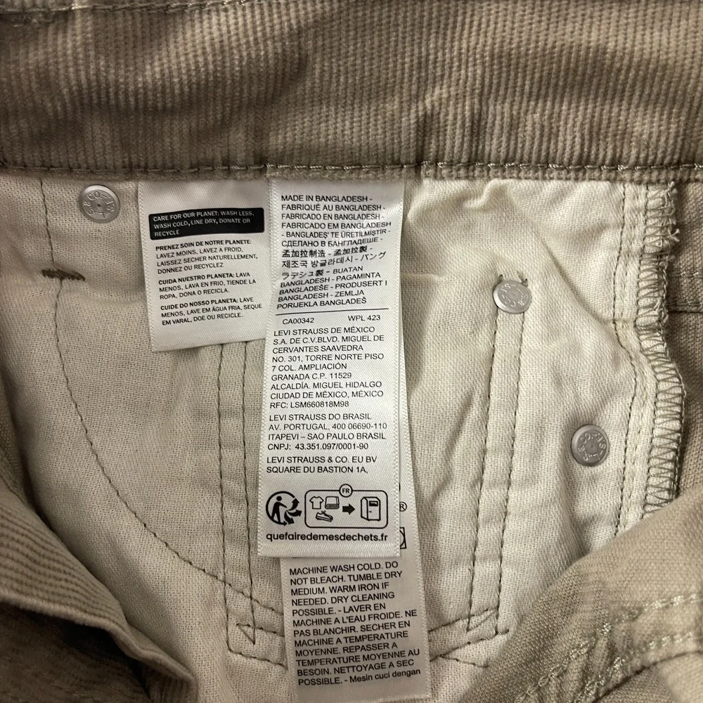 Levis 511 Pants Mens 30x30 Beige Corduroy Pinwale Slim Fit Preppy Normcore New